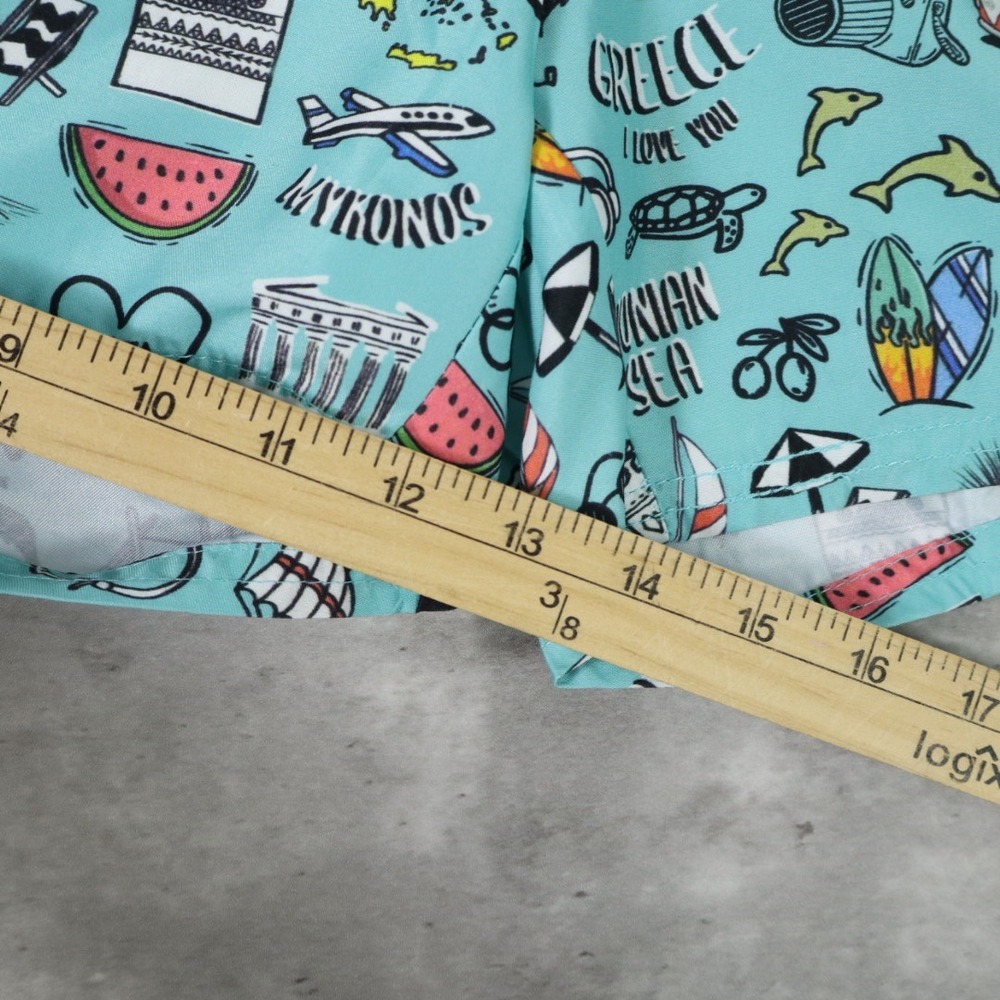 Free Line Athens Swim Shorts Small Teal Greek Vacation Print Trunks - Picture 4 of 7